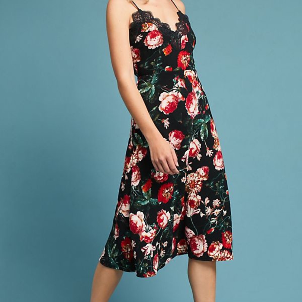 Anthropologie Autumnal Slip Dress BLACK MOTIF XS